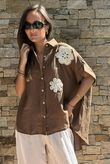 Yara Flora Relaxed Blouse Chocolate